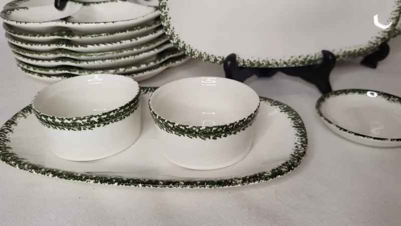 Pamono Gien Earthenware Oyster Service, 1960s, Set of 14> Dinner Plates & Bowls