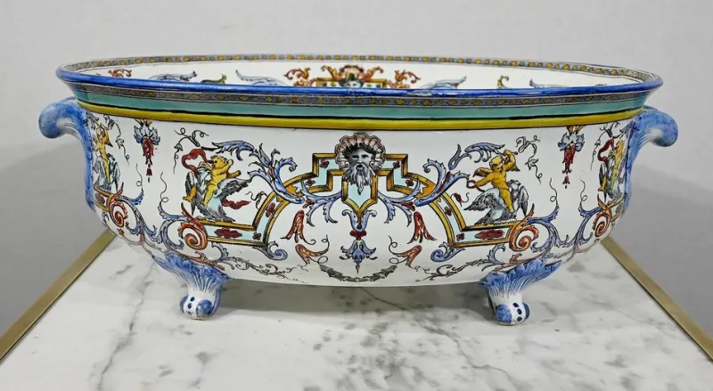 Pamono Gien Earthenware Planter in Renaissance Style, Early 20th Century> Planters And Jardiniere