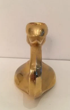 New Pamono Gild Metal Duck Candlestick, 1960s
