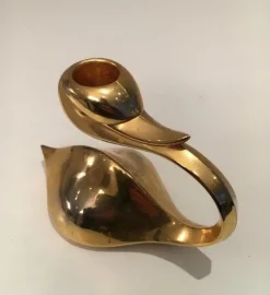 New Pamono Gild Metal Duck Candlestick, 1960s
