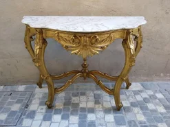 Outlet Pamono Gilded and Carved Console with White Marble Top