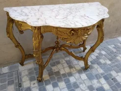 Outlet Pamono Gilded and Carved Console with White Marble Top