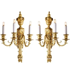 Pamono Gilded Bronze Wall Lights, Set of 2> Wall Lights & Sconces