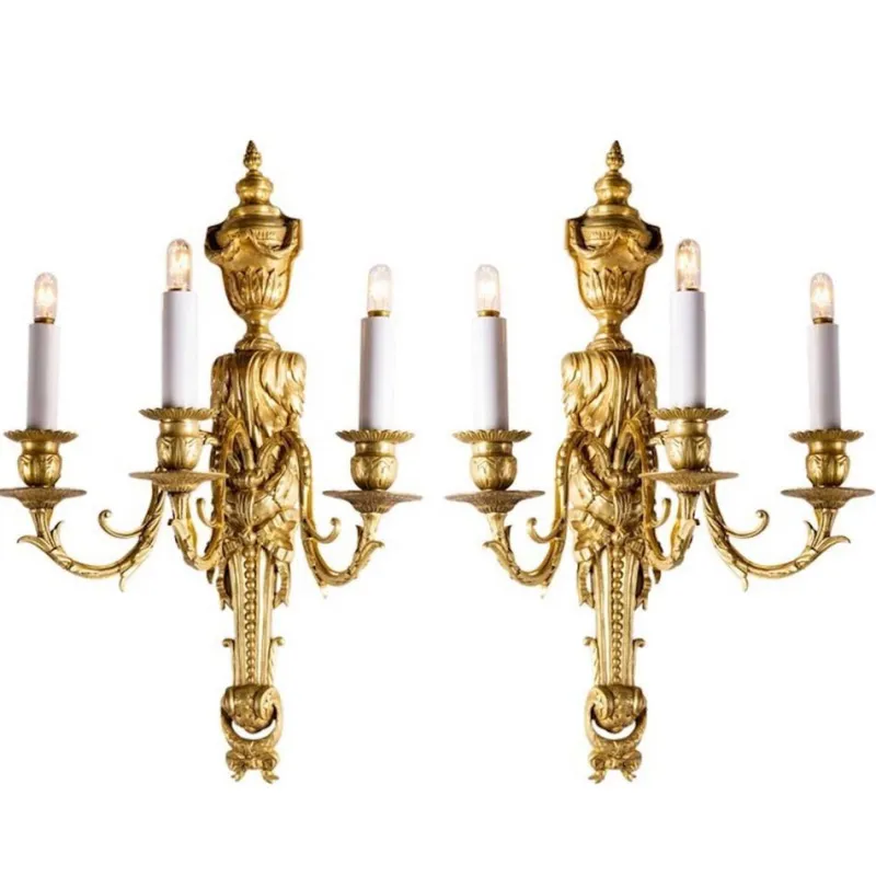 Pamono Gilded Bronze Wall Lights, Set of 2> Wall Lights & Sconces