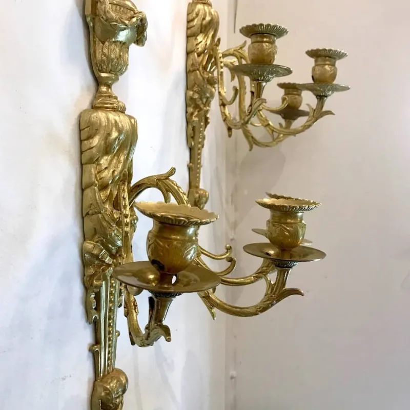 Pamono Gilded Bronze Wall Lights, Set of 2> Wall Lights & Sconces