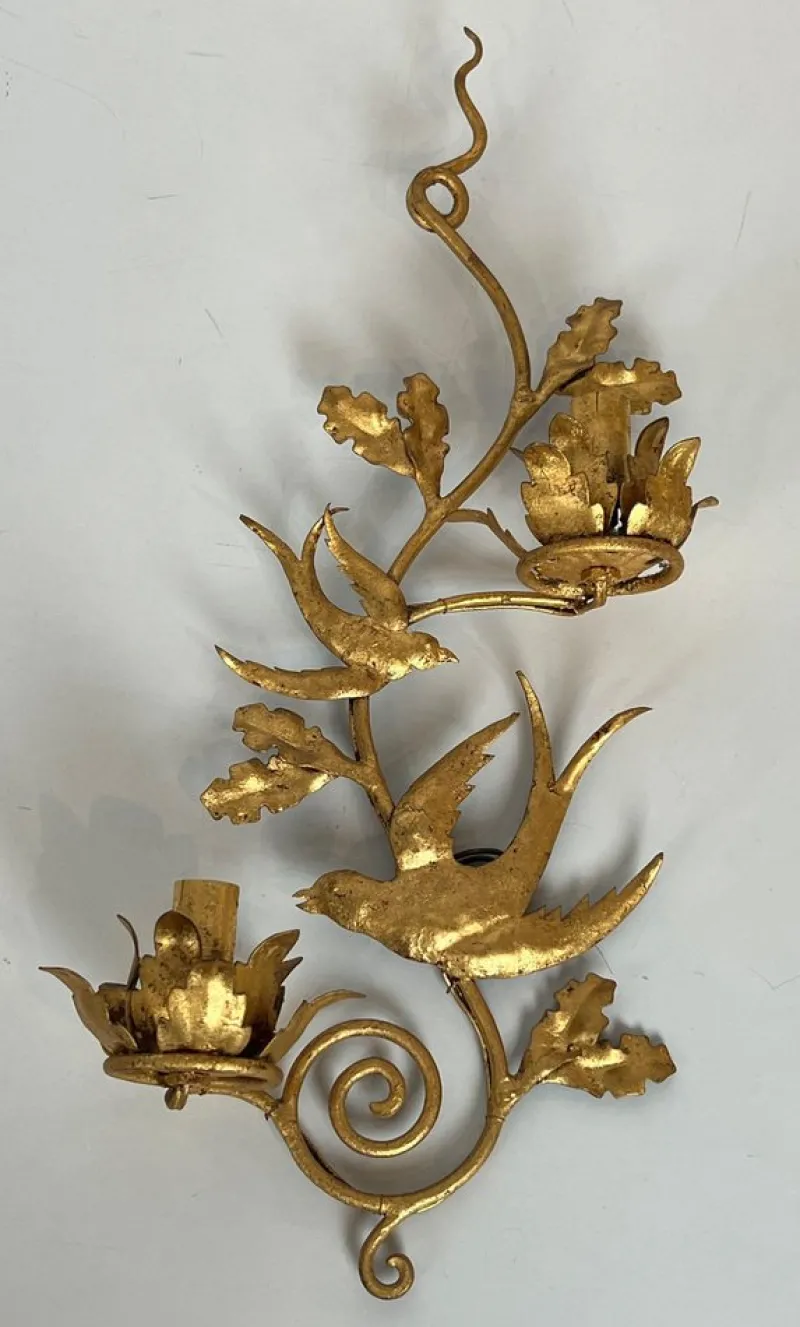 Pamono Gilded Metal Bird Wall Lights in the style of Maison Baguès, Set of 2> Wall Lights & Sconces