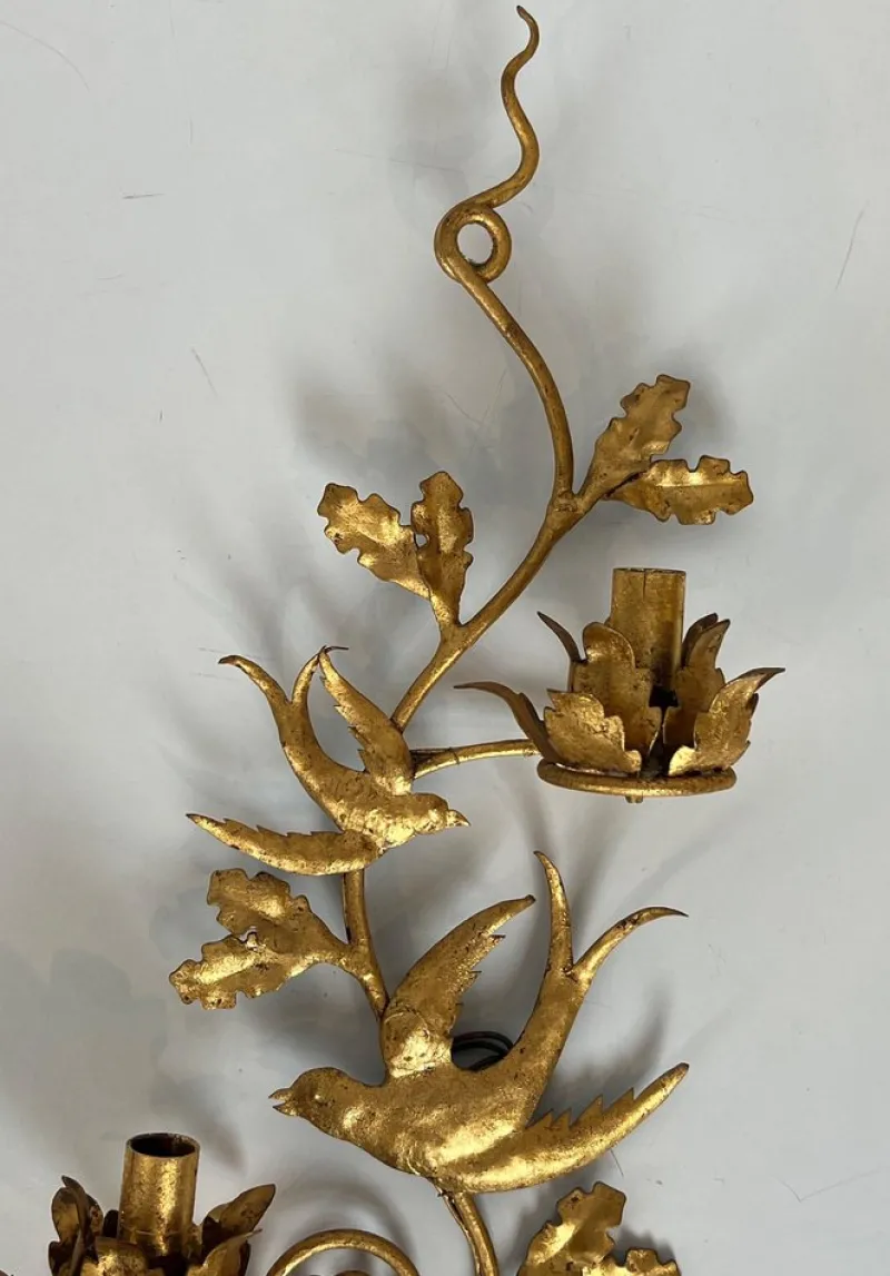 Pamono Gilded Metal Bird Wall Lights in the style of Maison Baguès, Set of 2> Wall Lights & Sconces