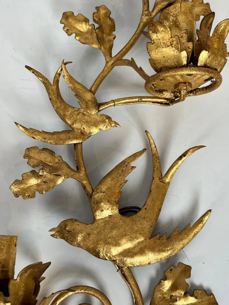 Pamono Gilded Metal Bird Wall Lights in the style of Maison Baguès, Set of 2> Wall Lights & Sconces