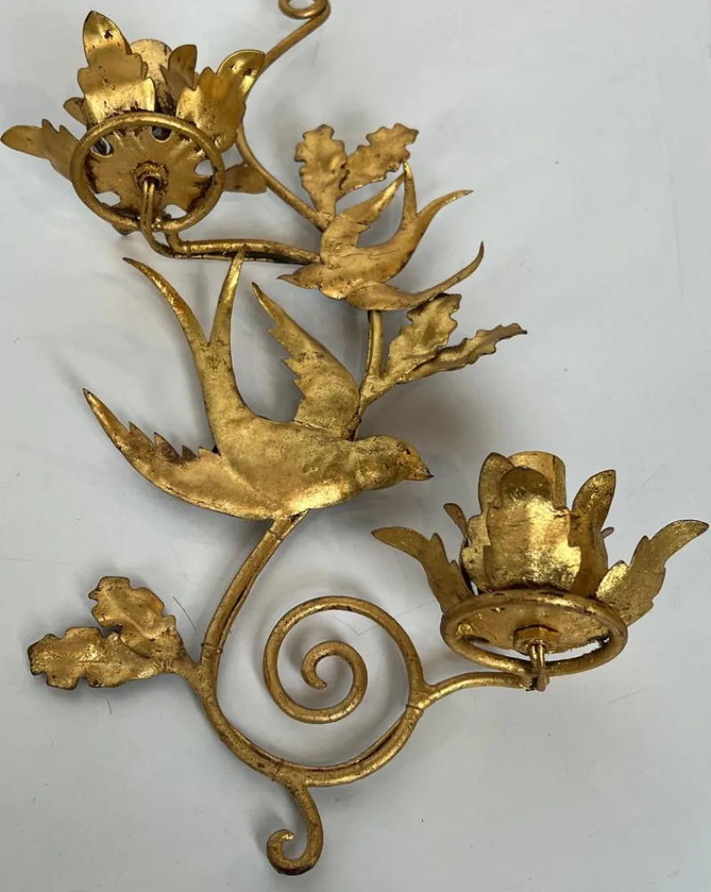 Pamono Gilded Metal Bird Wall Lights in the style of Maison Baguès, Set of 2> Wall Lights & Sconces
