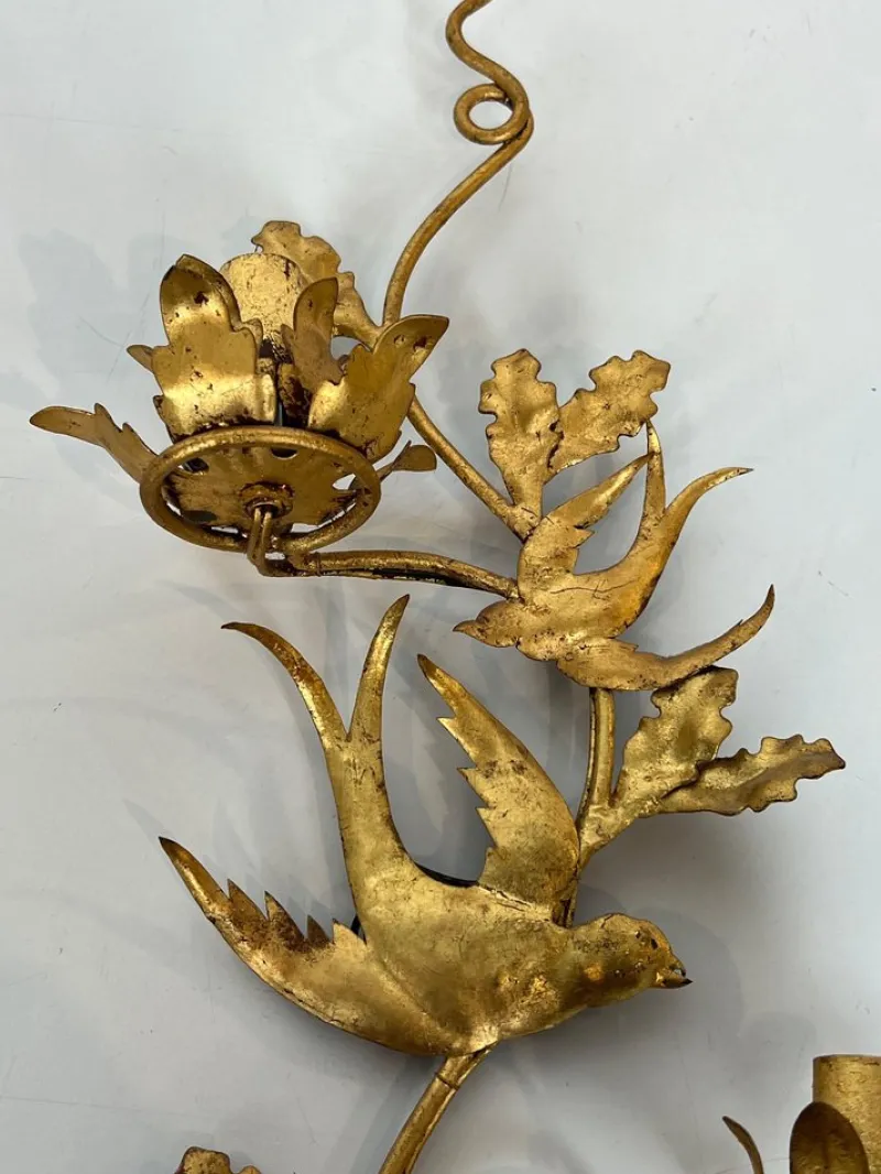Pamono Gilded Metal Bird Wall Lights in the style of Maison Baguès, Set of 2> Wall Lights & Sconces
