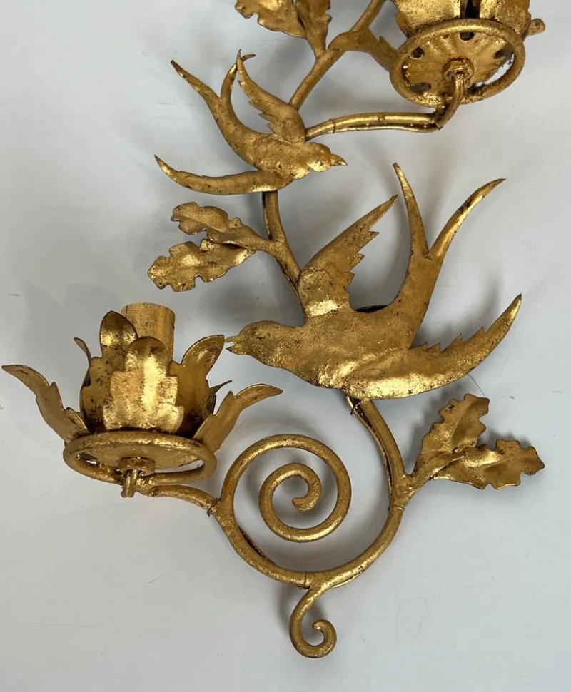 Pamono Gilded Metal Bird Wall Lights in the style of Maison Baguès, Set of 2> Wall Lights & Sconces