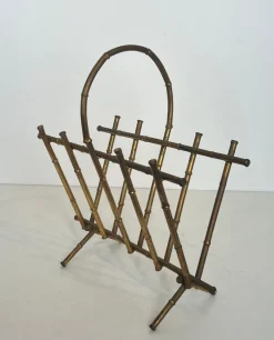Pamono Gilded Metal Faux Bamboo Magazine Holder attributed to Maison Baguès