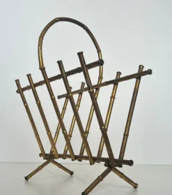 Pamono Gilded Metal Faux Bamboo Magazine Holder attributed to Maison Baguès