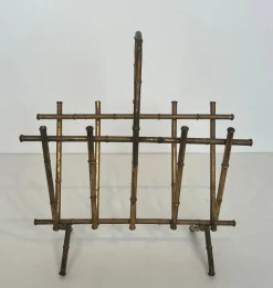 Pamono Gilded Metal Faux Bamboo Magazine Holder attributed to Maison Baguès