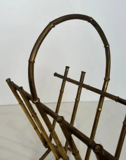Pamono Gilded Metal Faux Bamboo Magazine Holder attributed to Maison Baguès