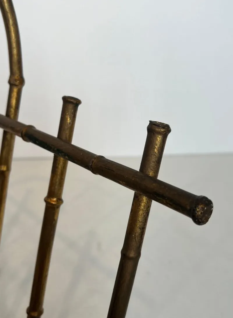 Pamono Gilded Metal Faux Bamboo Magazine Holder attributed to Maison Baguès