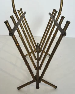 Pamono Gilded Metal Faux Bamboo Magazine Holder attributed to Maison Baguès