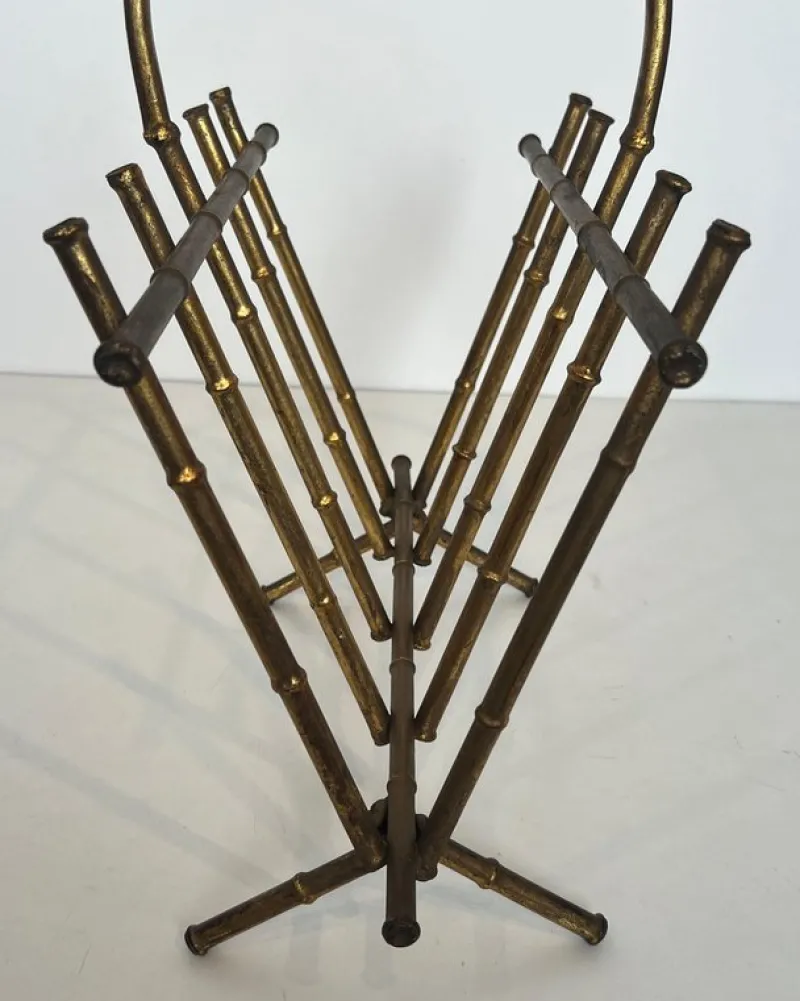 Pamono Gilded Metal Faux Bamboo Magazine Holder attributed to Maison Baguès