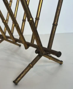 Pamono Gilded Metal Faux Bamboo Magazine Holder attributed to Maison Baguès