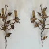 Discount Pamono Gilded Metal Wall Lights with 3 Light Arms and Leaf Decorations, Set of 2
