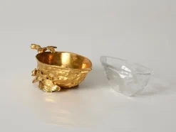Pamono Gilded Walnut Salt Spice Cellar by Gabriella Crespi, Italy, 1970s><noscript><img width=