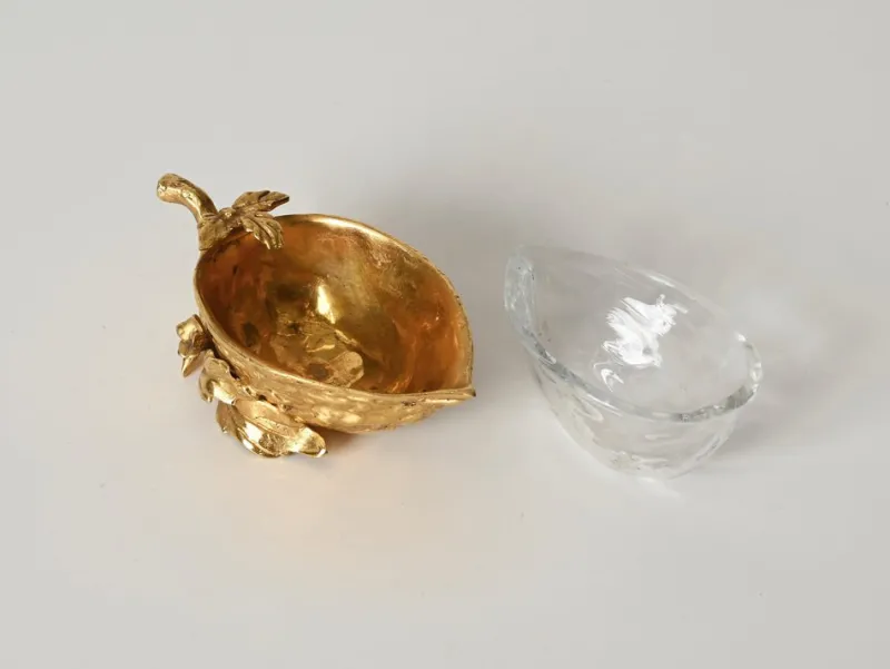 Pamono Gilded Walnut Salt Spice Cellar by Gabriella Crespi, Italy, 1970s> Salt & Pepper Shakers