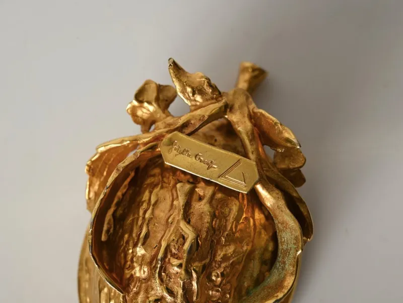 Pamono Gilded Walnut Salt Spice Cellar by Gabriella Crespi, Italy, 1970s> Salt & Pepper Shakers