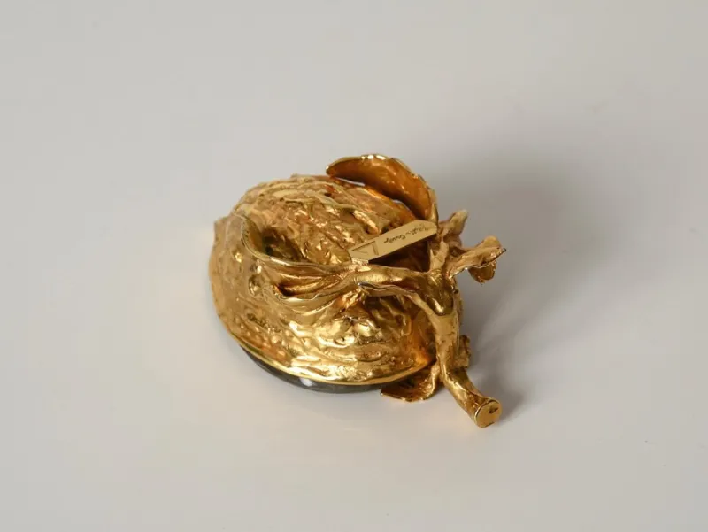Pamono Gilded Walnut Salt Spice Cellar by Gabriella Crespi, Italy, 1970s> Salt & Pepper Shakers