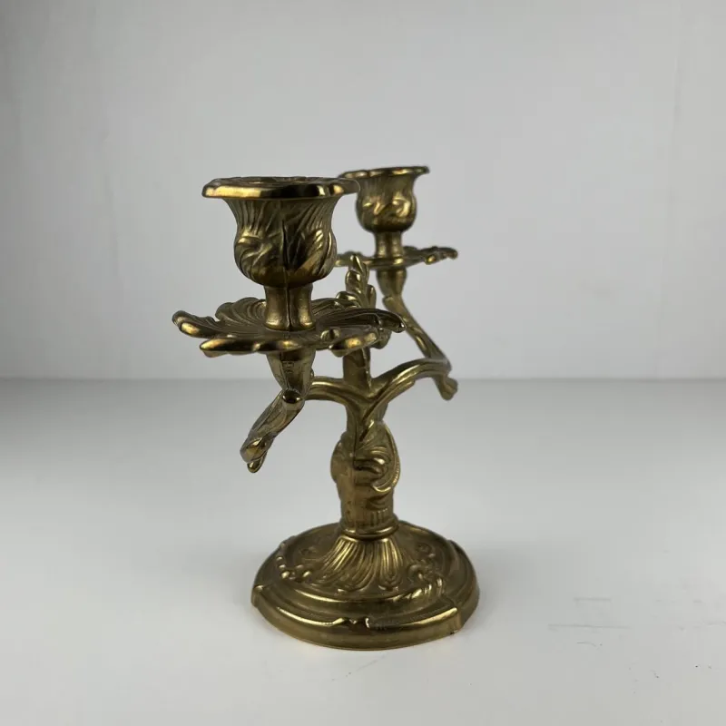 Pamono Gilt Brass Candlesticks with Two Arms, 1920s, Set of 2> Candleholders