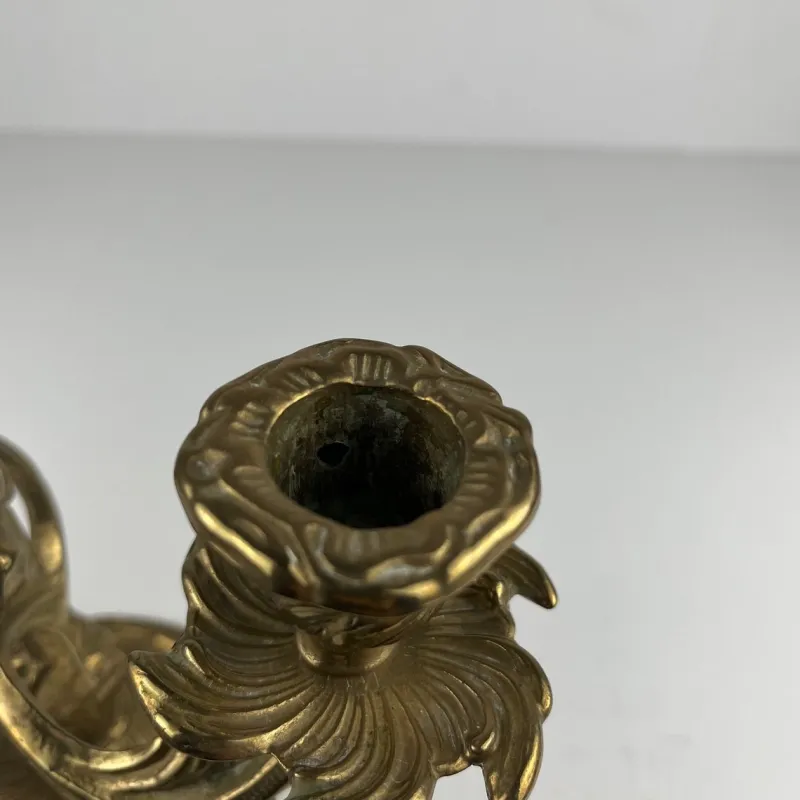Pamono Gilt Brass Candlesticks with Two Arms, 1920s, Set of 2> Candleholders