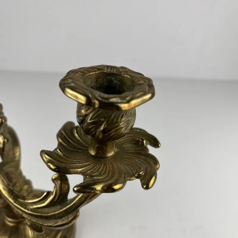 Pamono Gilt Brass Candlesticks with Two Arms, 1920s, Set of 2> Candleholders