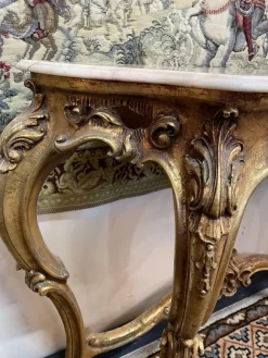 Pamono Gilt Wood Console Table with Shaped Marble Top><noscript><img width=