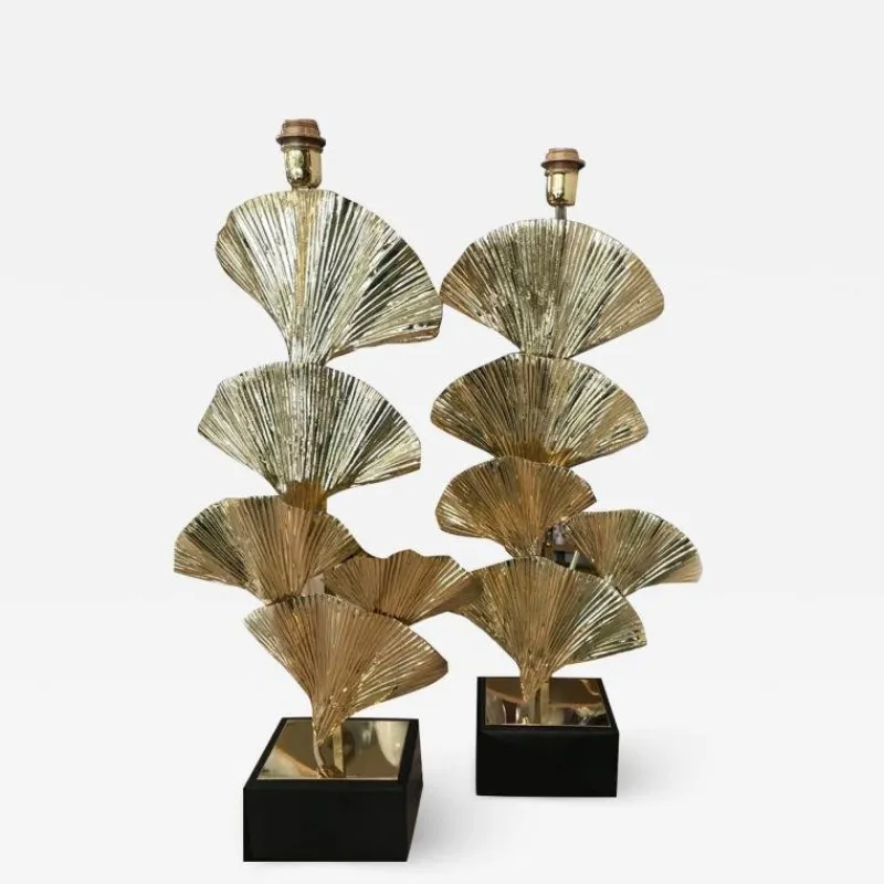 Discount Pamono Ginko Biloba Table Lamps with Gold Brass Frame Leaves from Simoeng, Set of 2