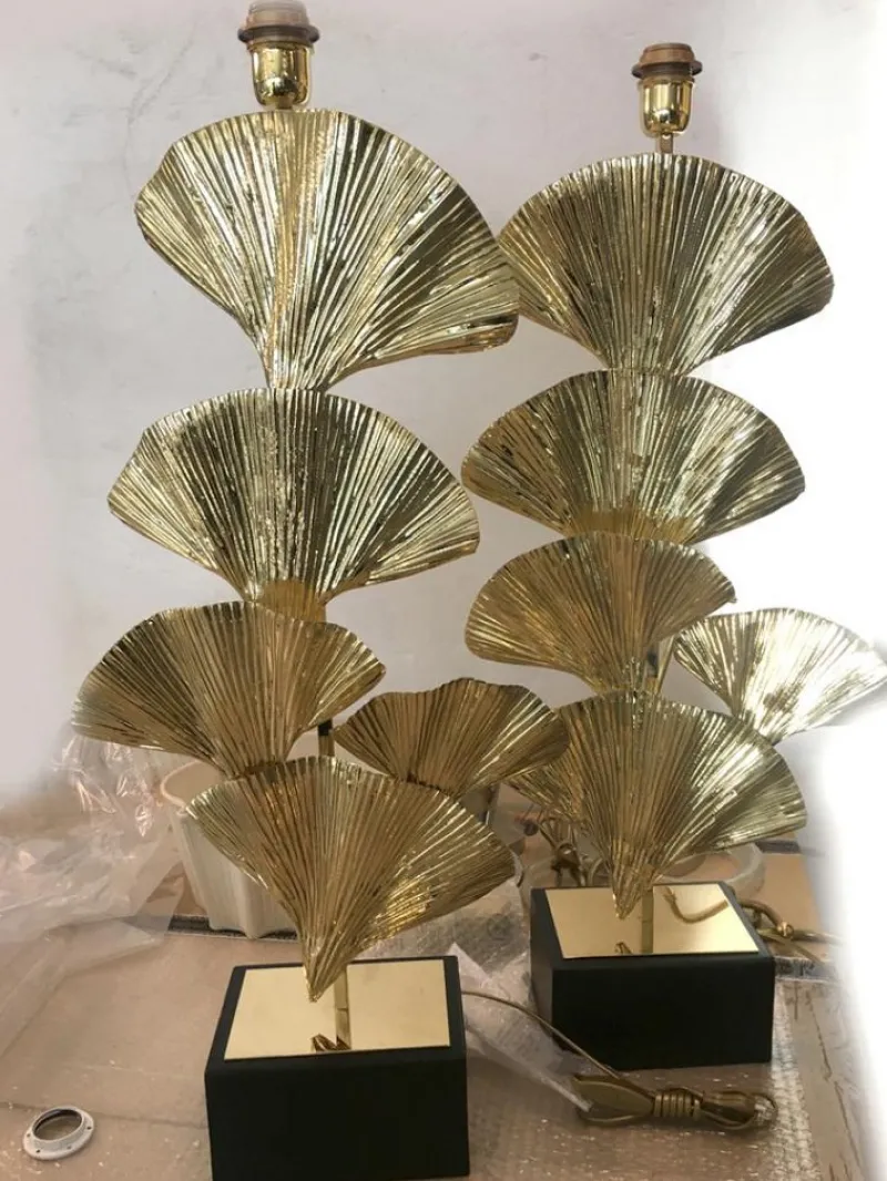 Discount Pamono Ginko Biloba Table Lamps with Gold Brass Frame Leaves from Simoeng, Set of 2