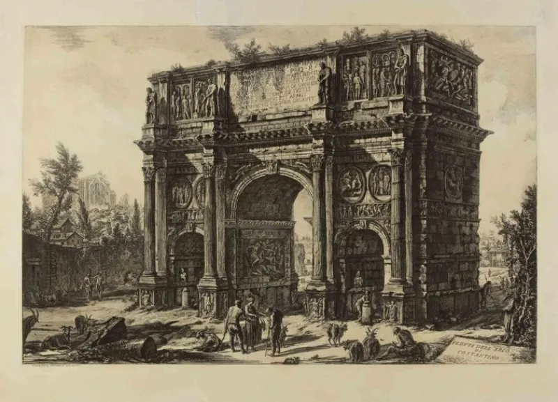 Pamono Giovanni Battista Piranesi, View of the Arch of Constantine, Etching, 19th Century> Classical