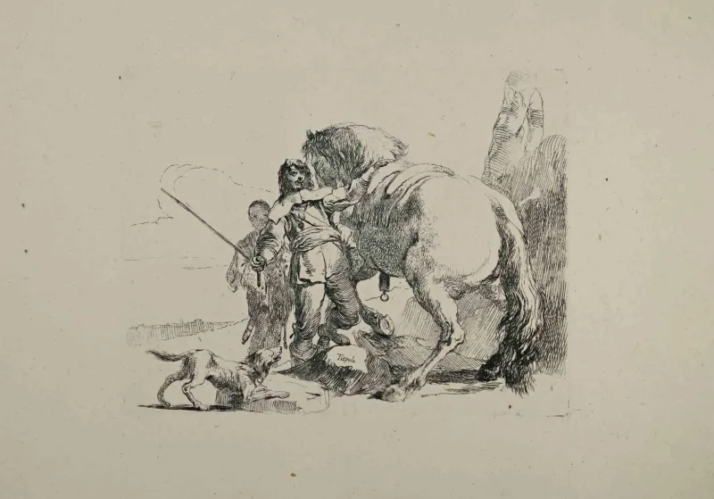 Pamono Giovanni Battista Tiepolo, The Knight and his Horse, Etching, 1785> Old Masters