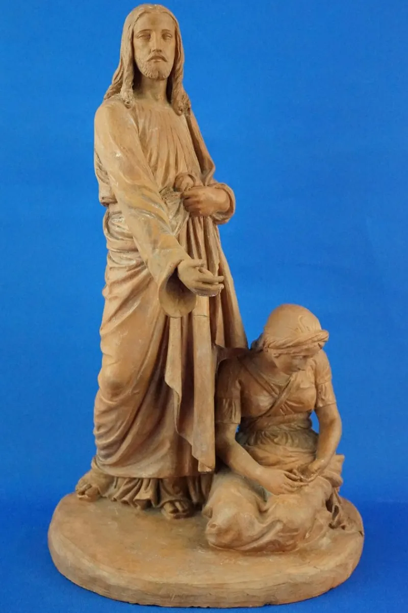 Pamono Giovanni Della Longa, Sculpture Depicting Jesus Christ and a Seated Woman, 19th Century, Terracotta> Classical