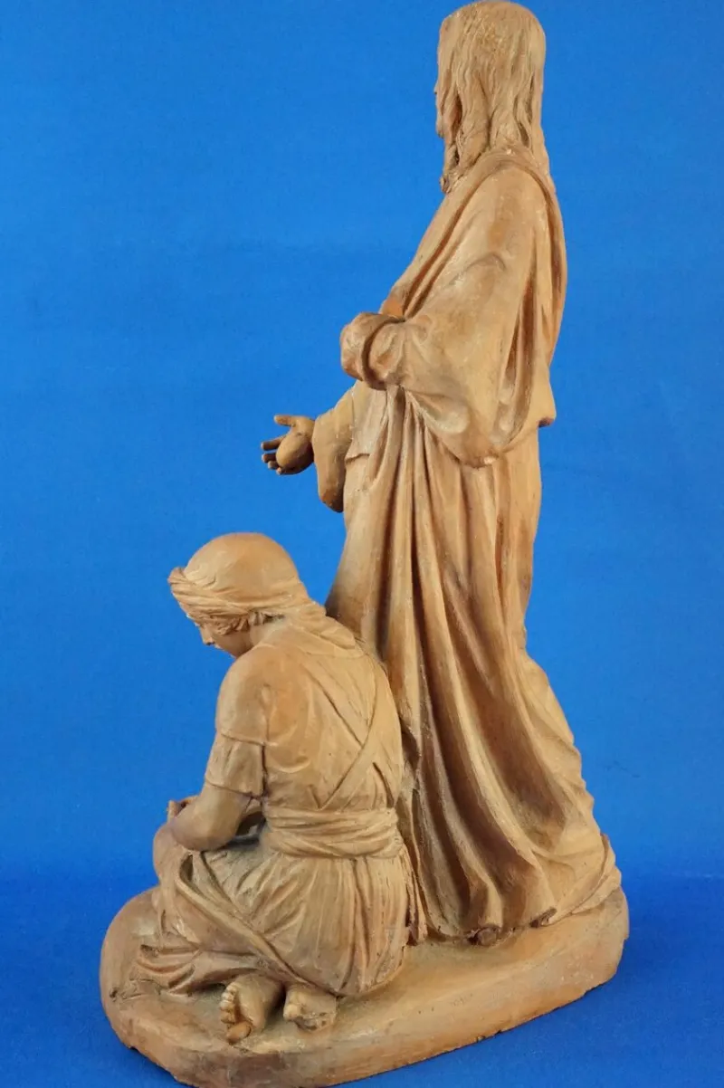 Pamono Giovanni Della Longa, Sculpture Depicting Jesus Christ and a Seated Woman, 19th Century, Terracotta> Classical