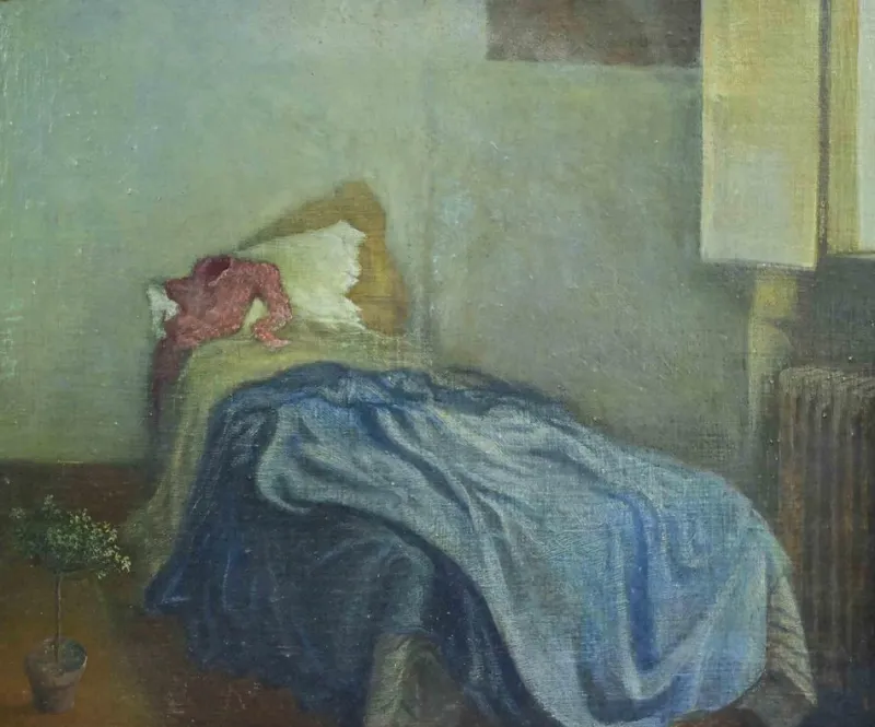 Pamono Giovanni Gromo, Bedroom, Oil on Canvas on Wood, 1980s> Contemporary|Painting