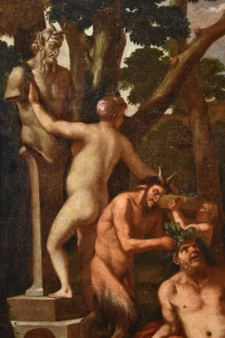 Pamono Giulio Carpioni, Bacchanal Bacchus Mythological Carpioni Scene, 1660, Oil on Canvas, Framed><noscript><img width=
