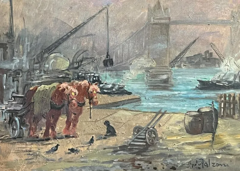 Discount Pamono Giulio Falzoni, Tower Bridge, 20th Century, Oil on Canvas