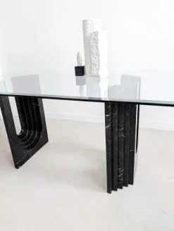 Clearance Pamono Glass & Black Marble Dining Table by Carlo Scarpa for Cattelan, 1970s