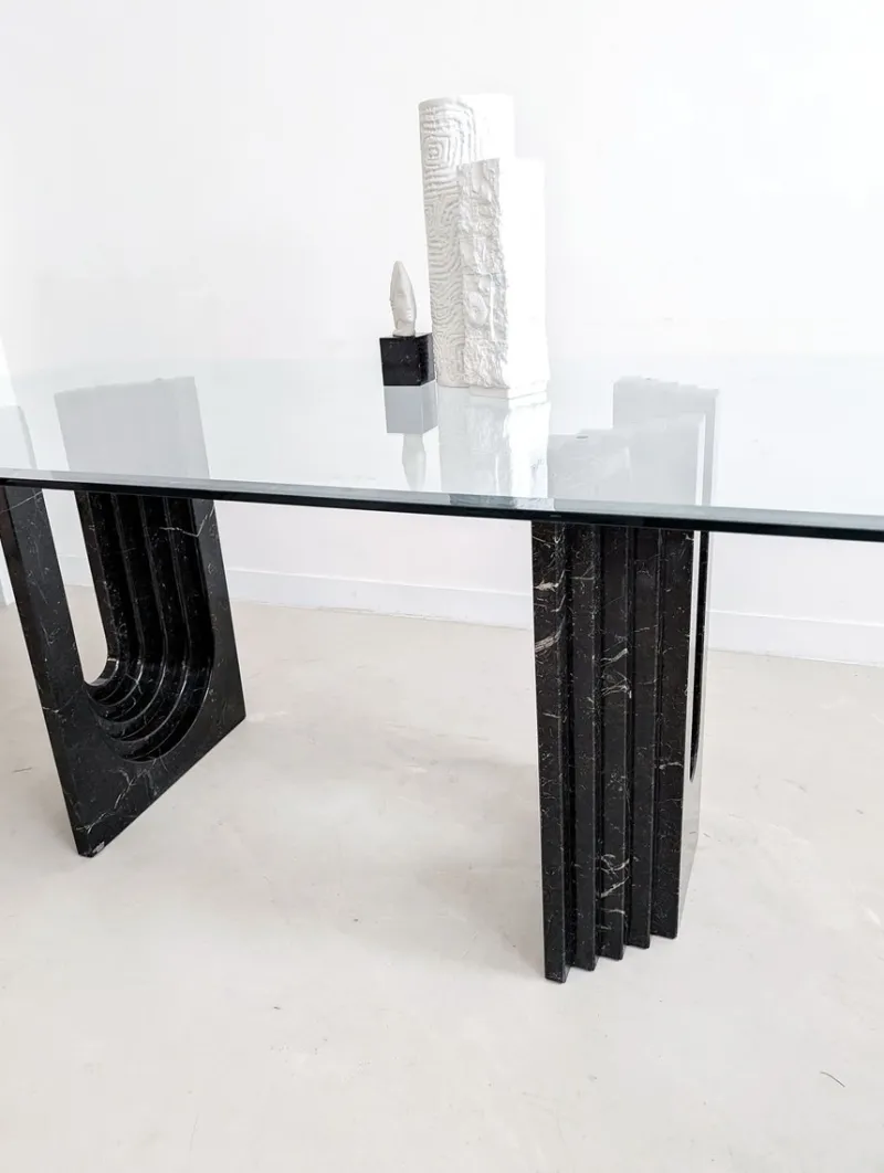 Clearance Pamono Glass & Black Marble Dining Table by Carlo Scarpa for Cattelan, 1970s