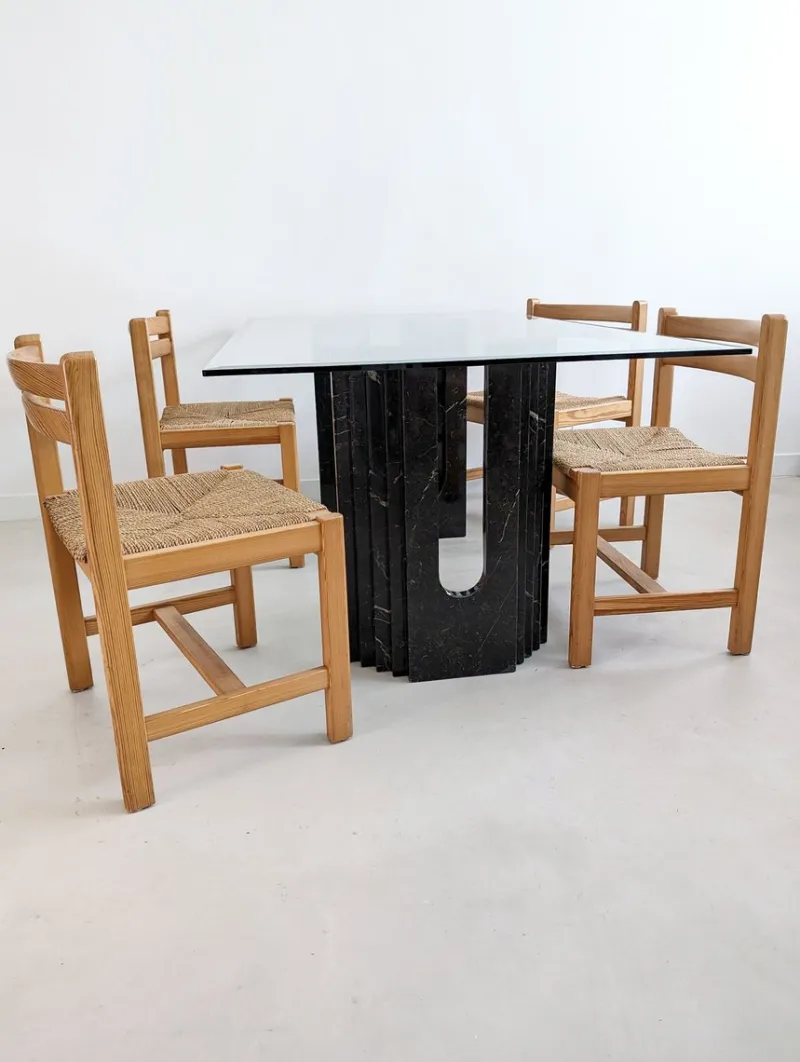 Clearance Pamono Glass & Black Marble Dining Table by Carlo Scarpa for Cattelan, 1970s