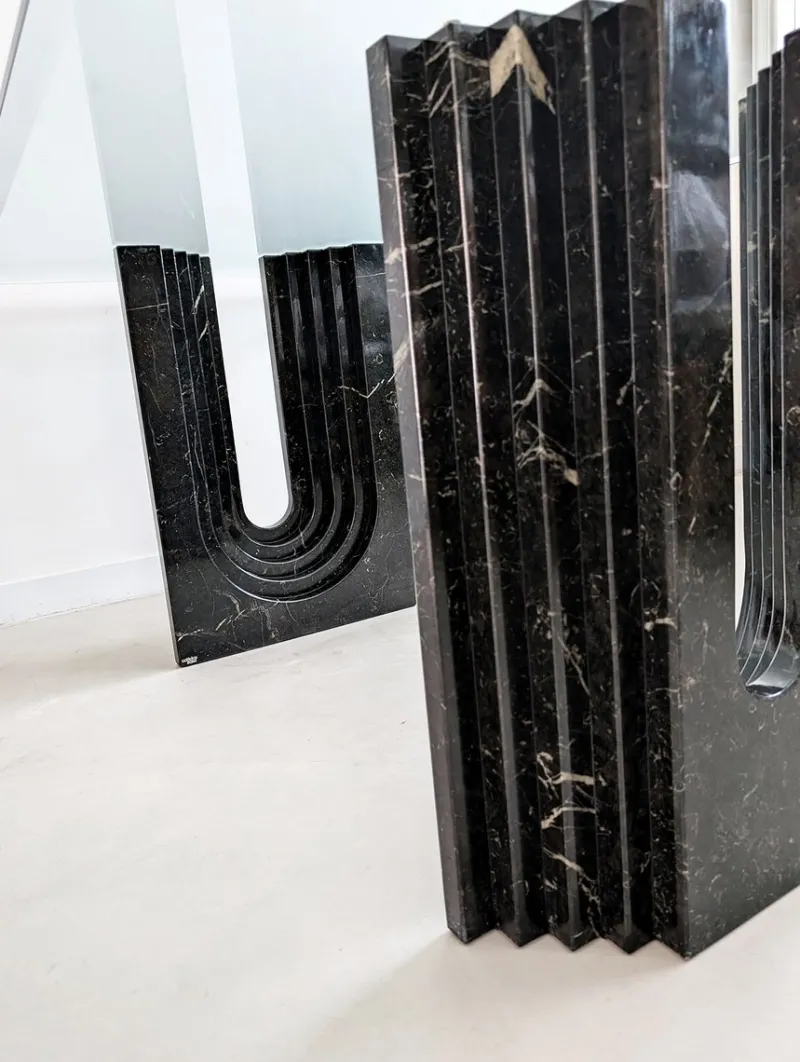 Clearance Pamono Glass & Black Marble Dining Table by Carlo Scarpa for Cattelan, 1970s