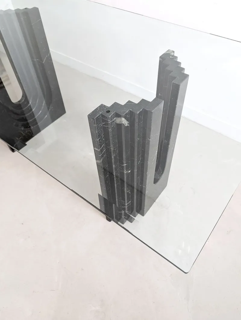 Clearance Pamono Glass & Black Marble Dining Table by Carlo Scarpa for Cattelan, 1970s
