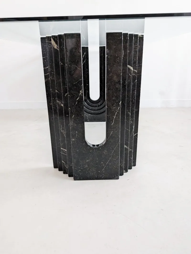 Clearance Pamono Glass & Black Marble Dining Table by Carlo Scarpa for Cattelan, 1970s