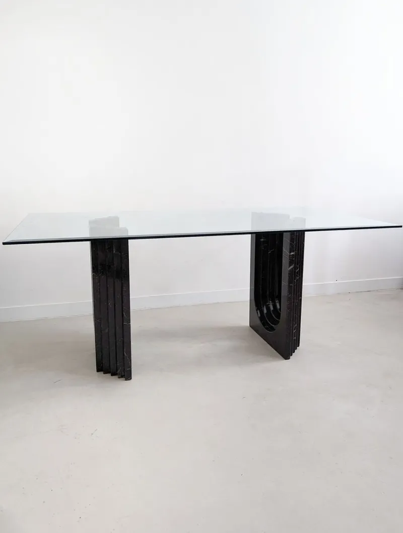 Clearance Pamono Glass & Black Marble Dining Table by Carlo Scarpa for Cattelan, 1970s