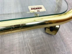 Pamono Glass & Golden Metal Serving Cart Trolley by Morex, Italy, 1980s><noscript><img width=
