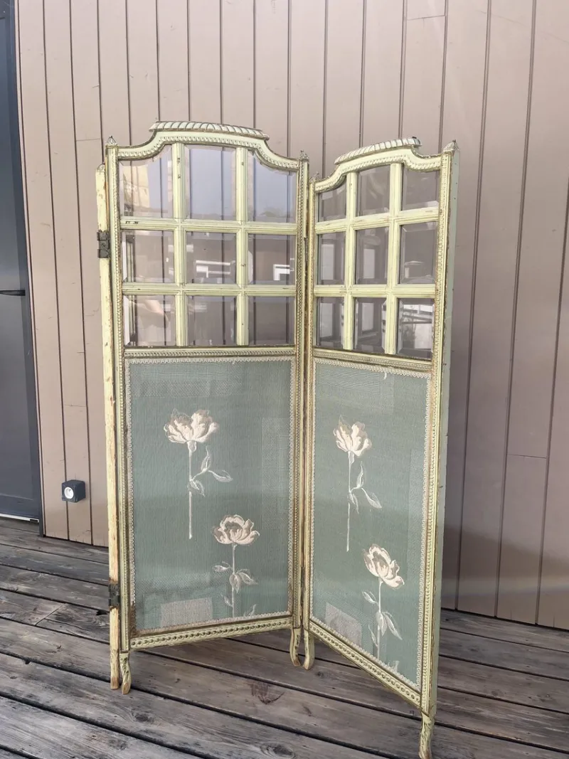 New Pamono Glass and Fabric Screen, 1920s